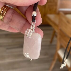 Handmade Rose Quartz Stone Pendant Necklace on 18” Cord